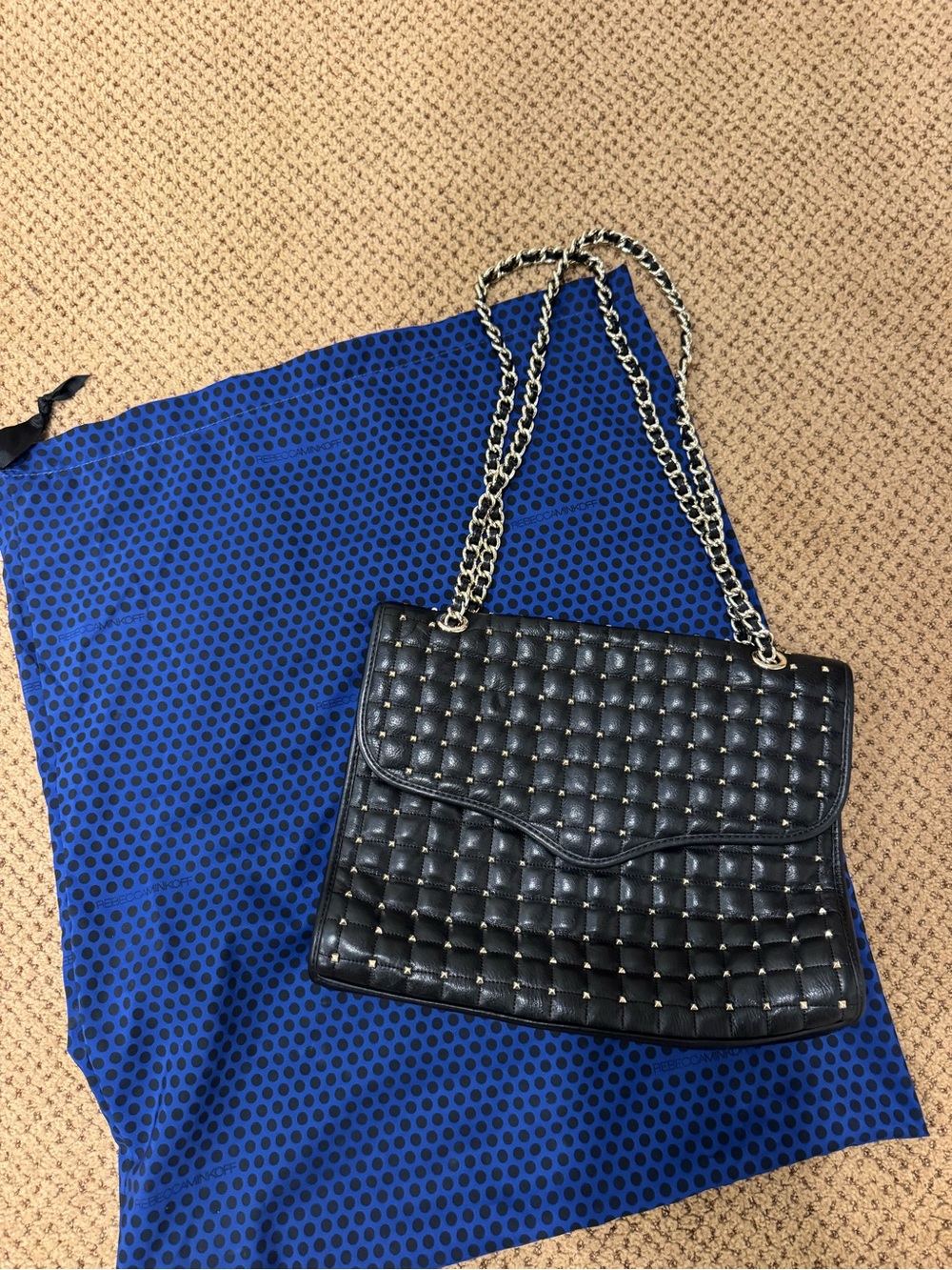 Rebecca minkoff Black Quilted Studded Chain-Handle Shoulder Bag - Designer Style